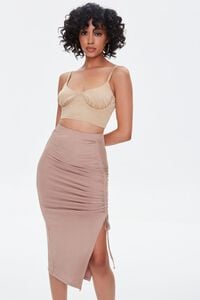 TAUPE Ruched Drawstring Bodycon Midi Skirt, image 6