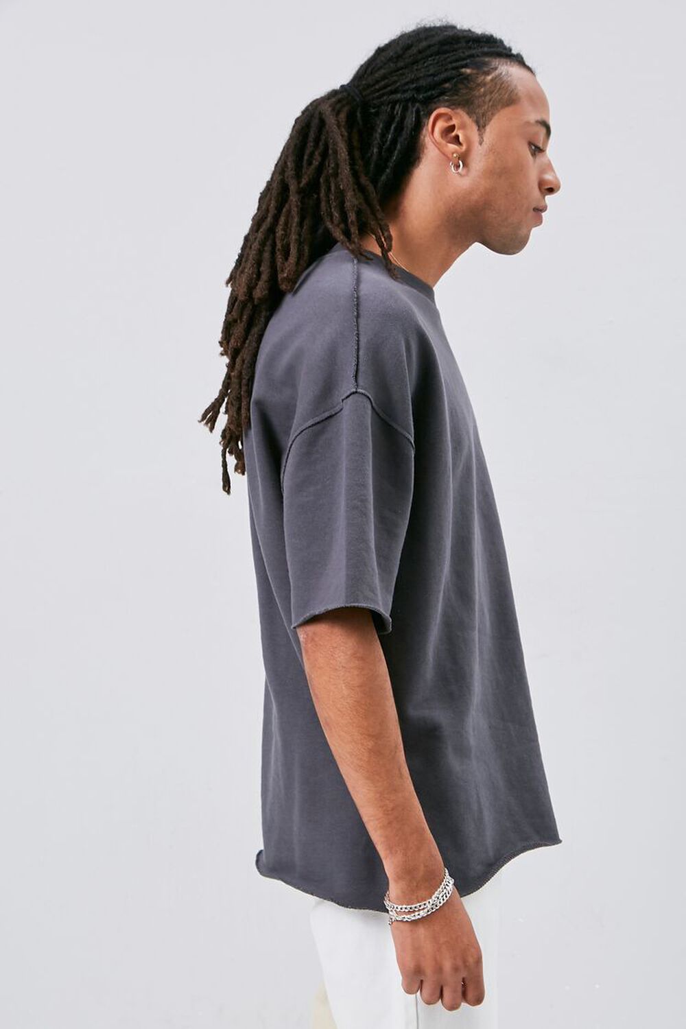CHARCOAL Raw-Edge French Terry Crew Neck Tee, image 3