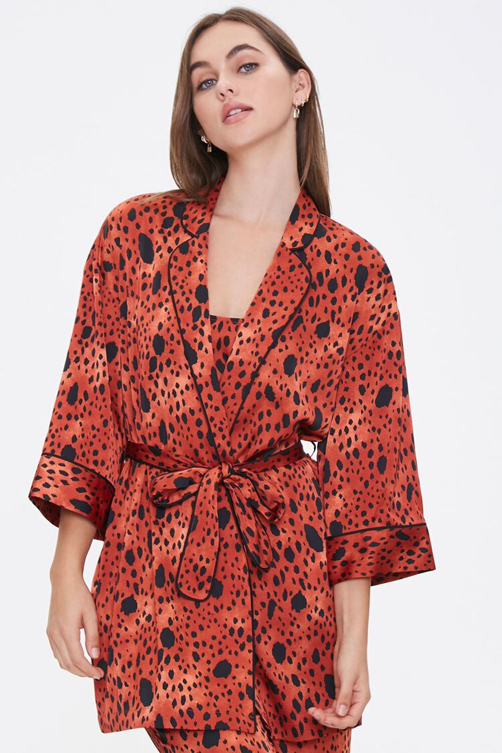 RUST/BLACK Satin Spotted Robe, image 1
