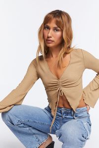 TAUPE Plunging Bell Sleeve Crop Top, image 7