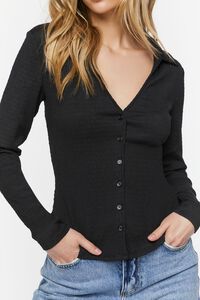 BLACK Textured Plunging Long-Sleeve Shirt, image 5