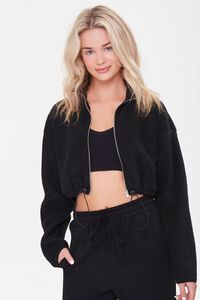BLACK Faux Shearling Zip-Up Pullover, image 1