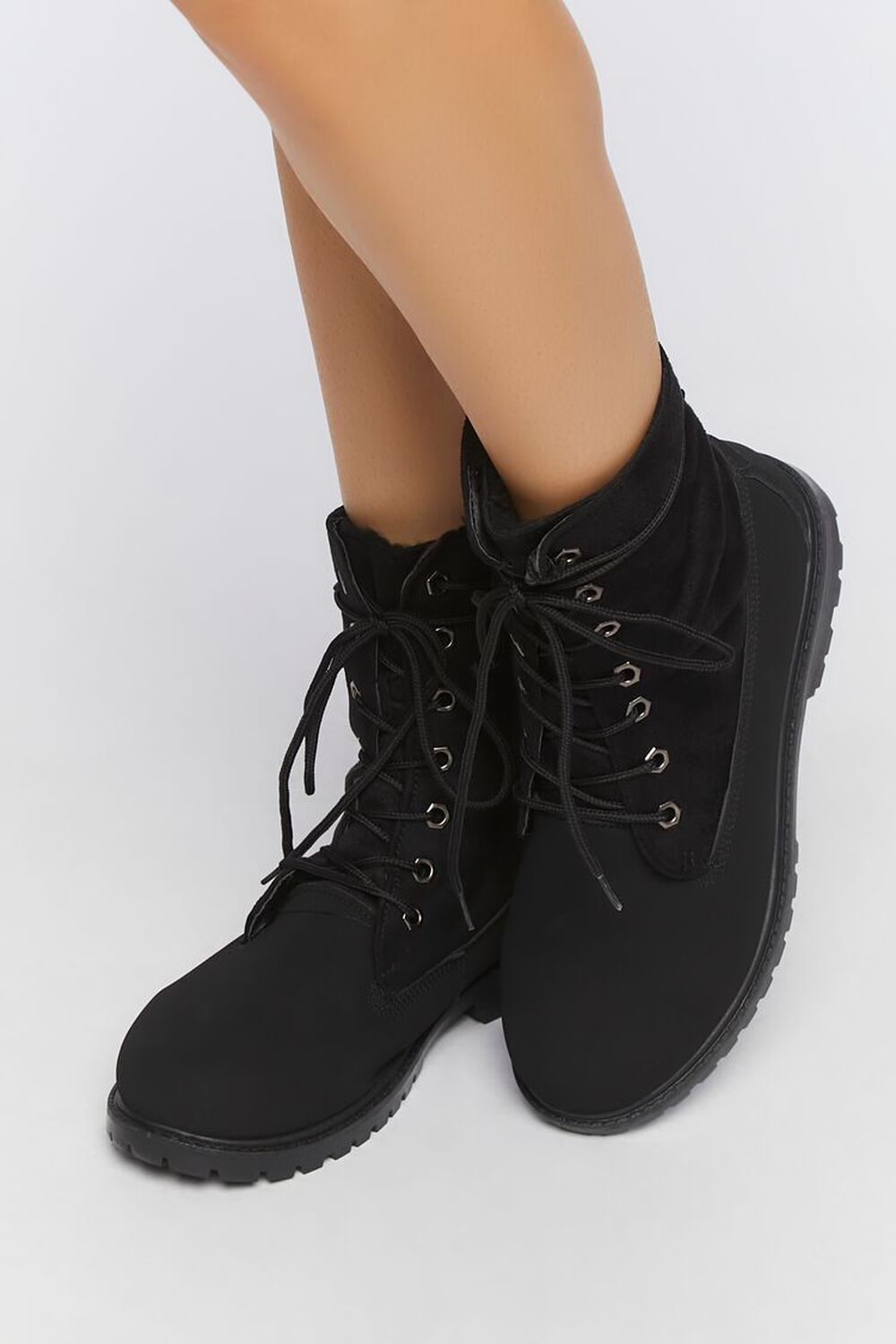 BLACK Faux Suede Lace-Up Booties, image 1