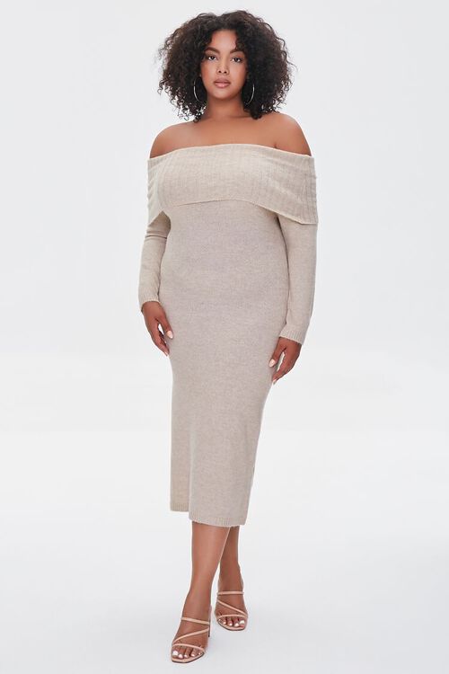 OATMEAL Plus Size Off-the-Shoulder Sweater Dress, image 4