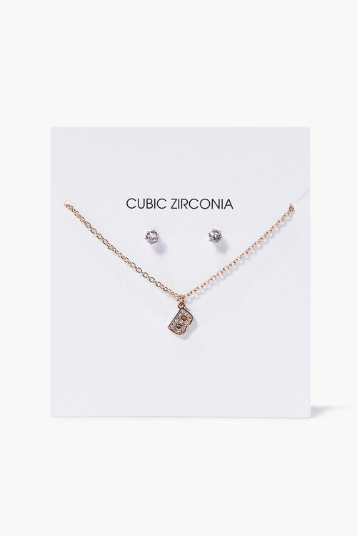 GOLD/B CZ Letter Necklace & Stud Earrings Set, image 1