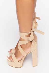 NATURAL Faux Suede Lace-Up Heels (Wide), image 2