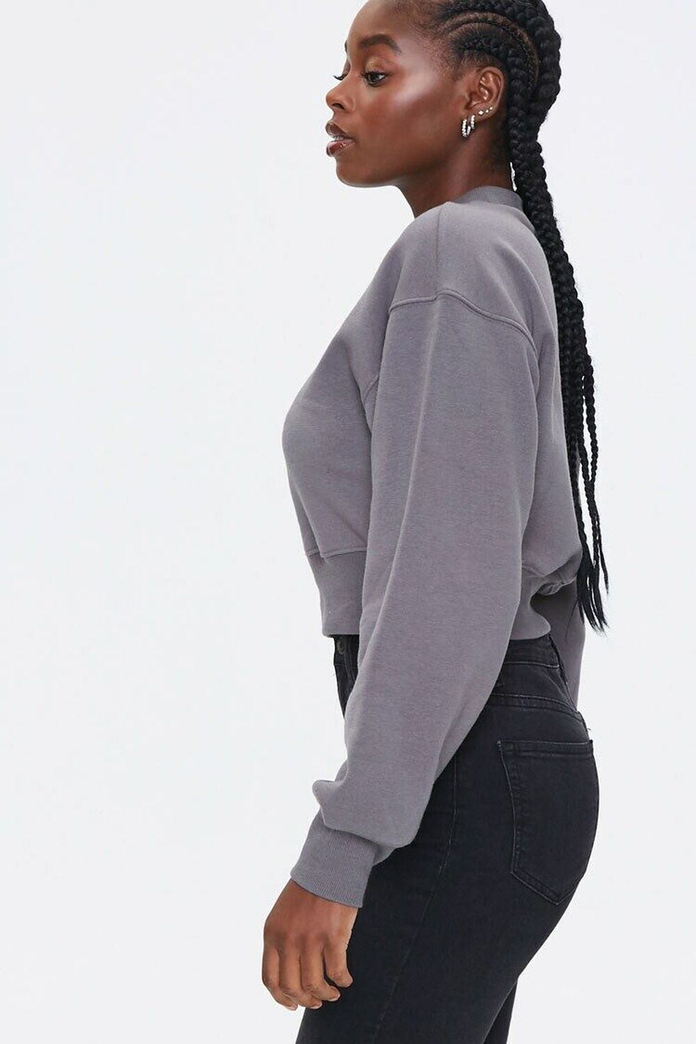 CHARCOAL Fleece Drop-Sleeve Sweatshirt, image 2