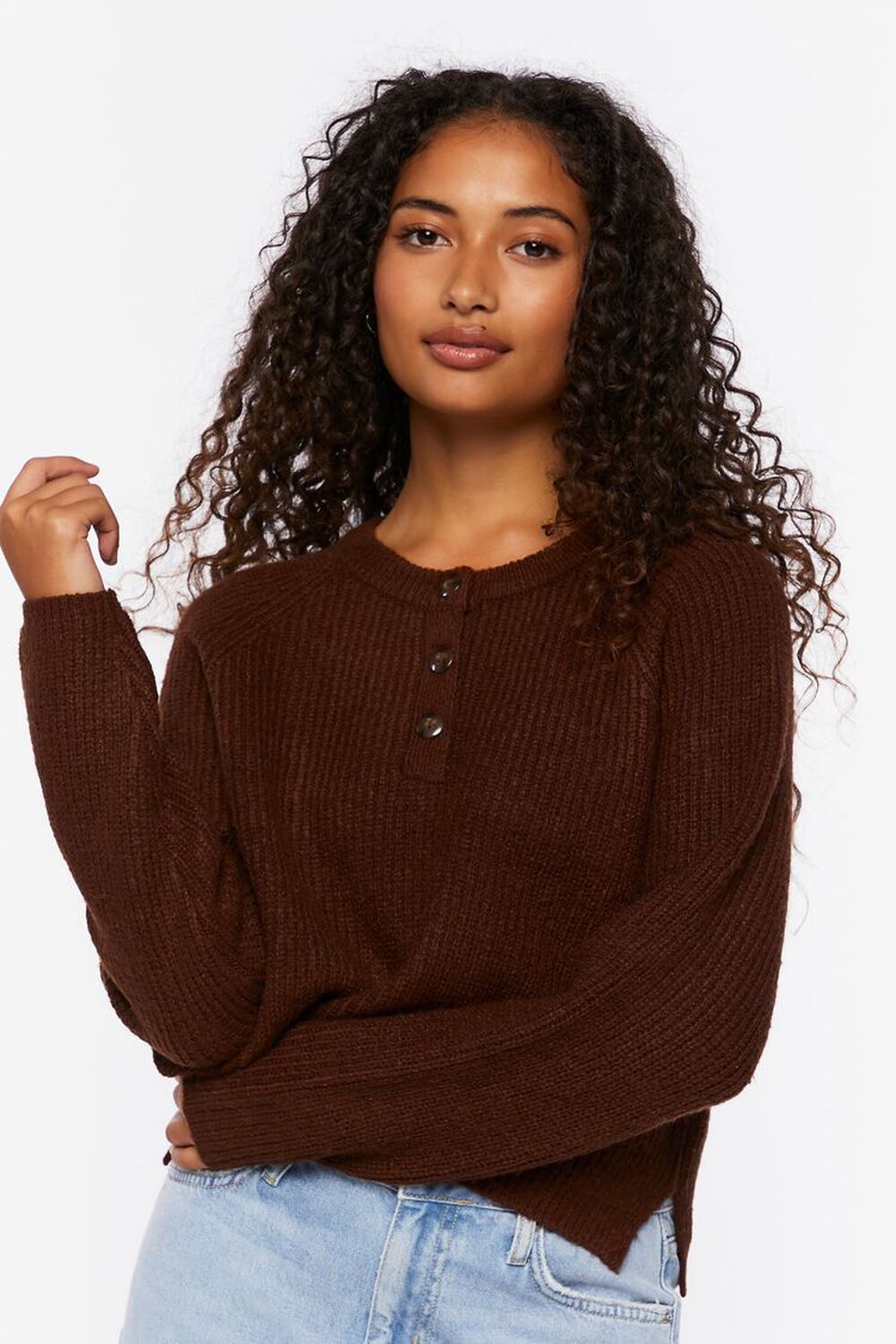 Ribbed Button-Front Sweater, image 1