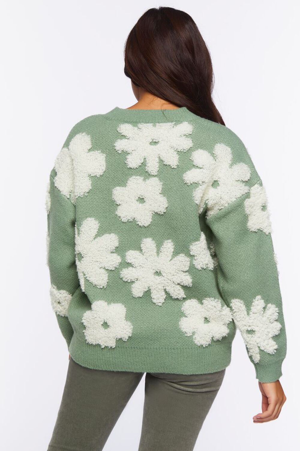 SAGE/WHITE Textured Flower Sweater, image 3