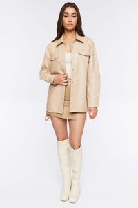 BEIGE Faux Leather Belted Trench Jacket, image 4