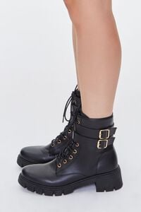 BLACK Buckled Lace-Up Booties, image 2