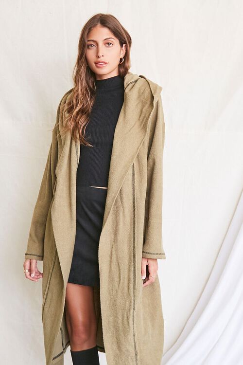 OLIVE/BLACK Hooded Duster Cardigan Sweater, image 5