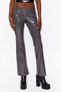 Faux Patent Leather Flare Pants, image 2