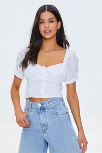 WHITE Embroidered Ruffle-Trim Crop Top, image 1