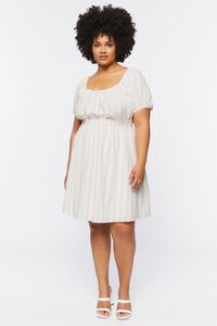 CREAM/MAUVE Plus Size Striped Puff-Sleeve Mini Dress, image 4
