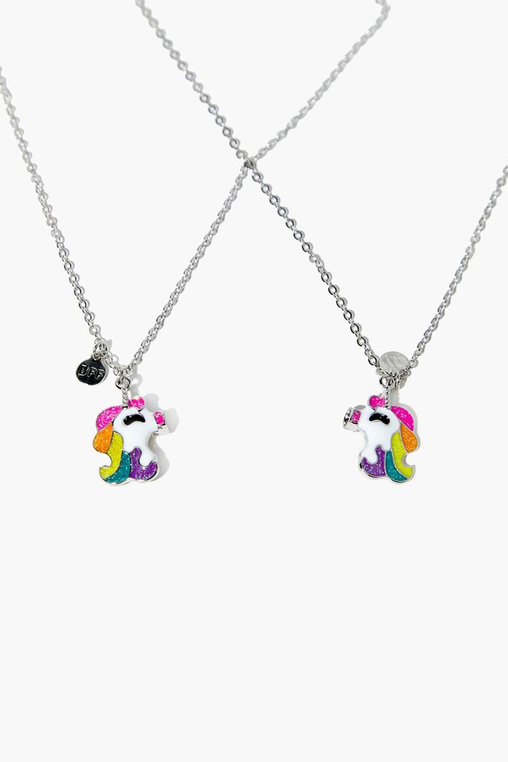 PINK/SILVER Girls Unicorn Friendship Necklace Set (Kids), image 1
