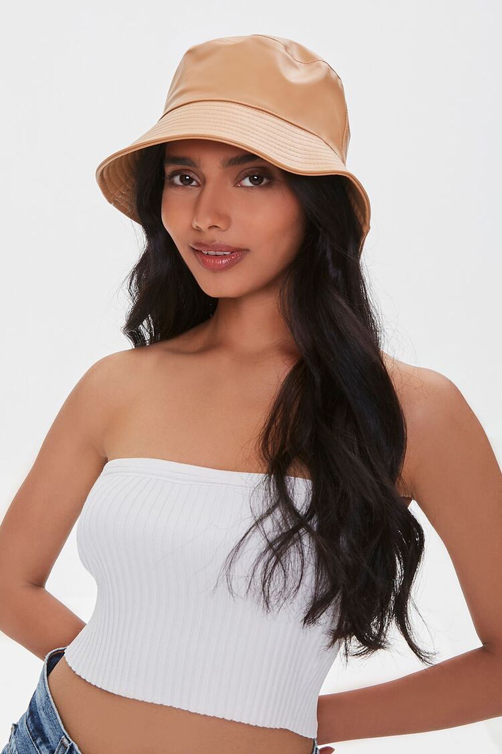 TAN Faux Leather Bucket Hat, image 1