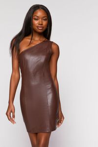 CHOCOLATE Faux Leather One-Shoulder Dress, image 4