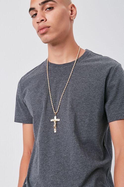 GOLD Men Cross Pendant Chain Necklace, image 1