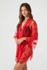 FIERY RED Sheer Lace Lingerie Robe, image 2