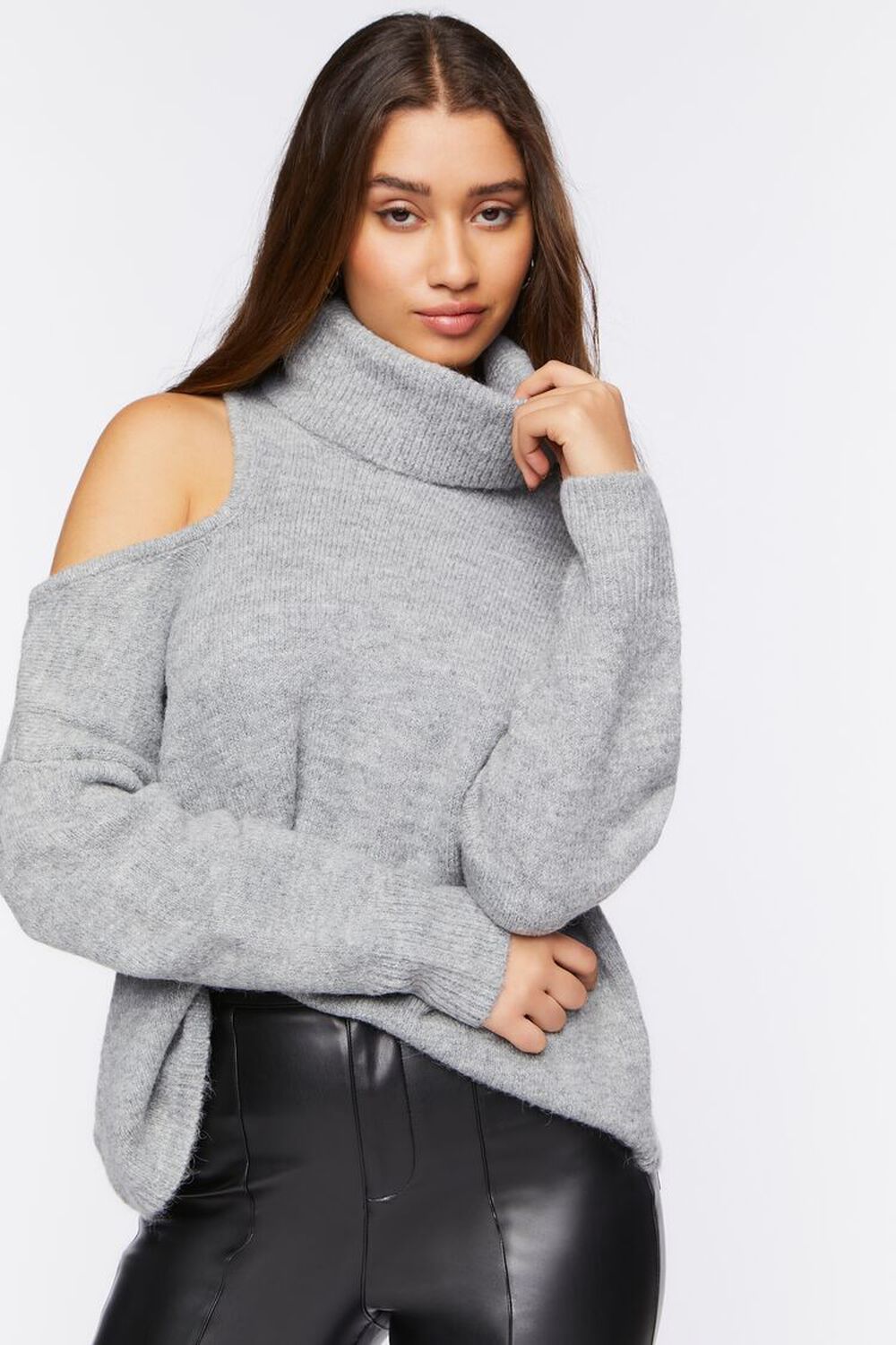 GREY Open-Shoulder Turtleneck Sweater, image 1