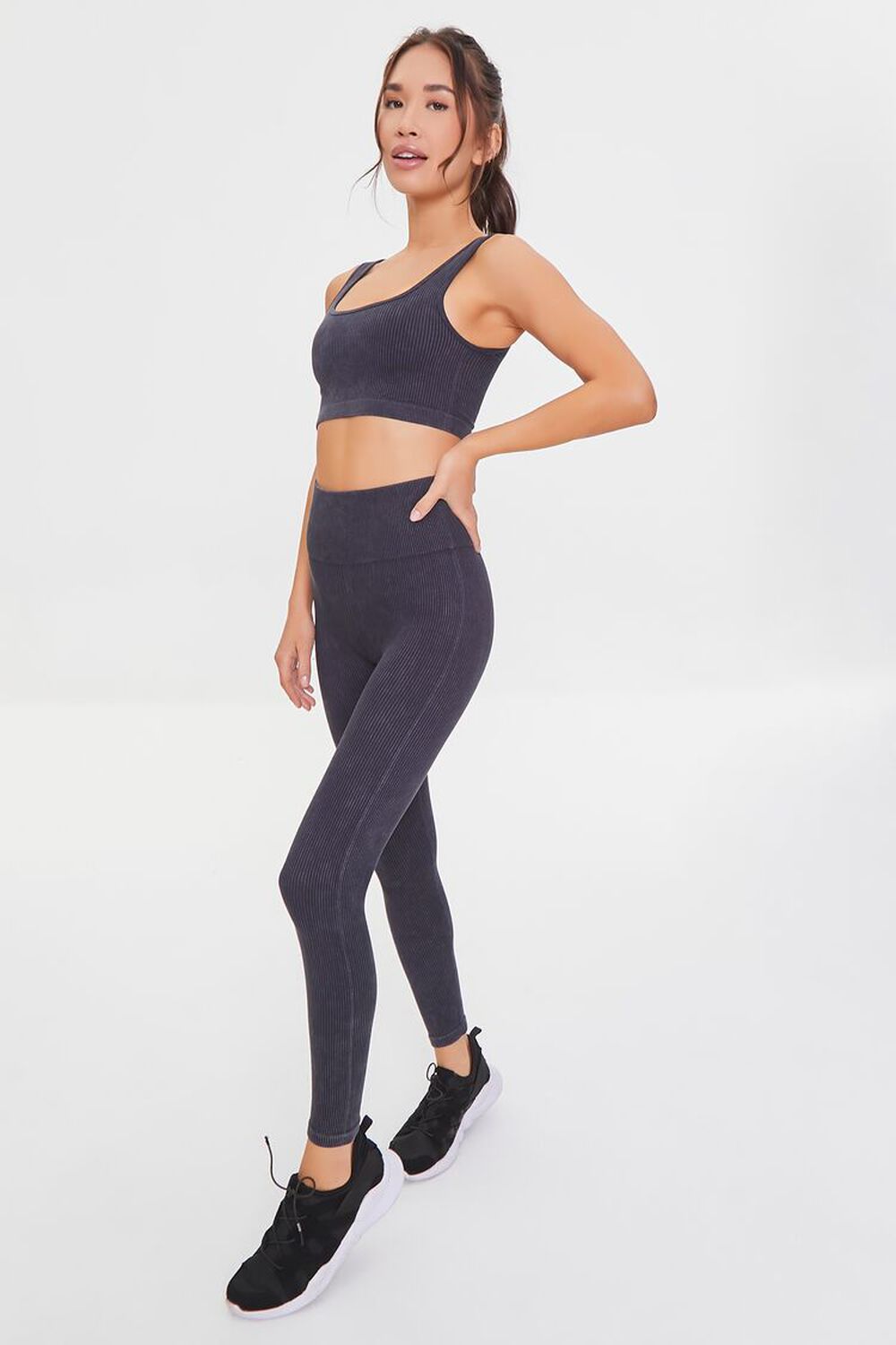 BLACK Active Seamless Thick Ribbed Leggings, image 1