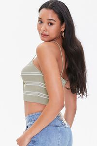 OLIVE/WHITE Striped Lace-Up Cropped Cami, image 2