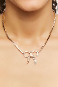 CLEAR/GOLD Rhinestone Bow Pendant Necklace, image 1