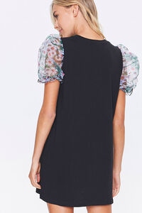 BLACK/MULTI Floral-Sleeve Mini Dress, image 3