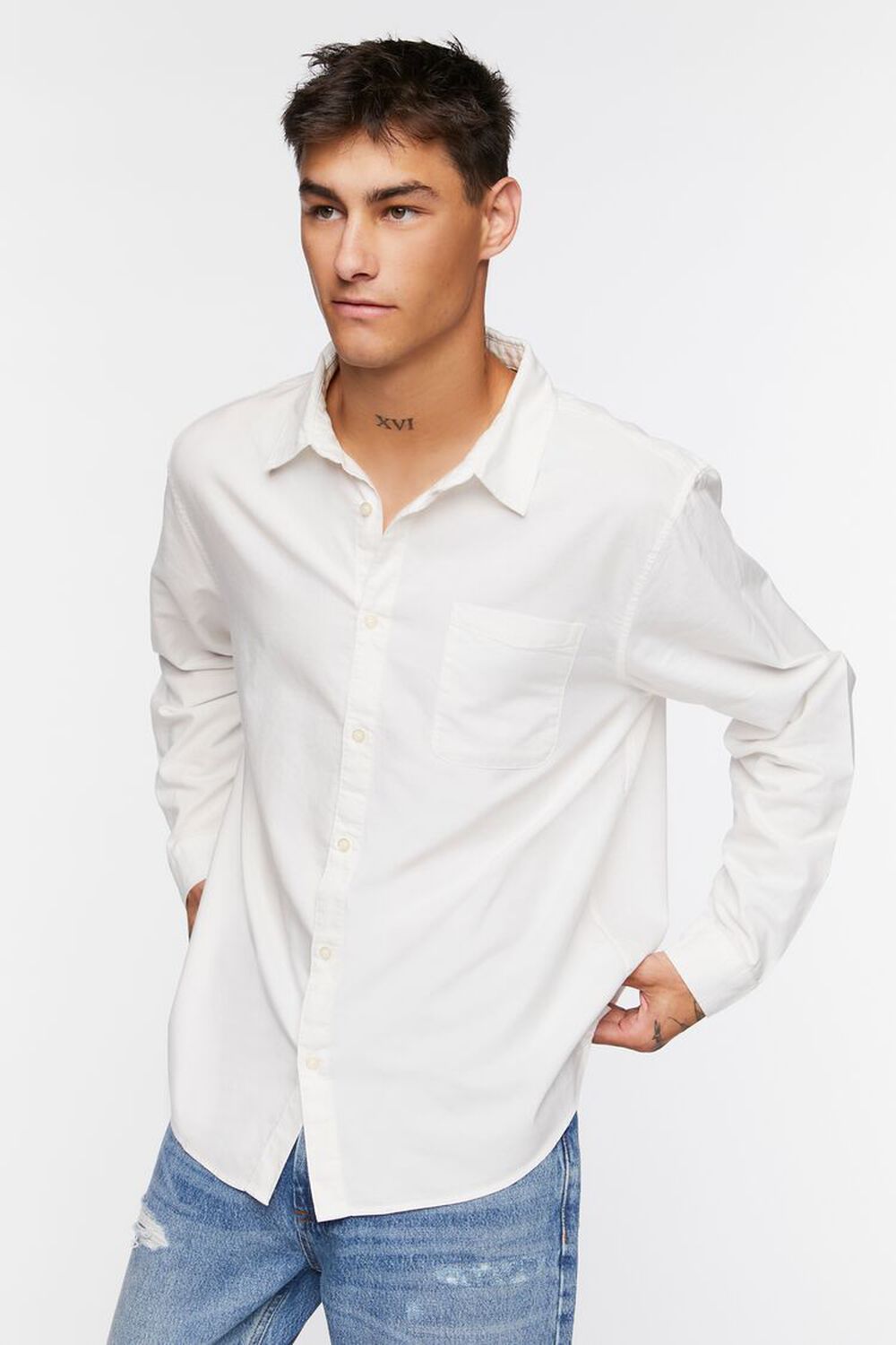 WHITE Cotton Button-Up Shirt, image 1