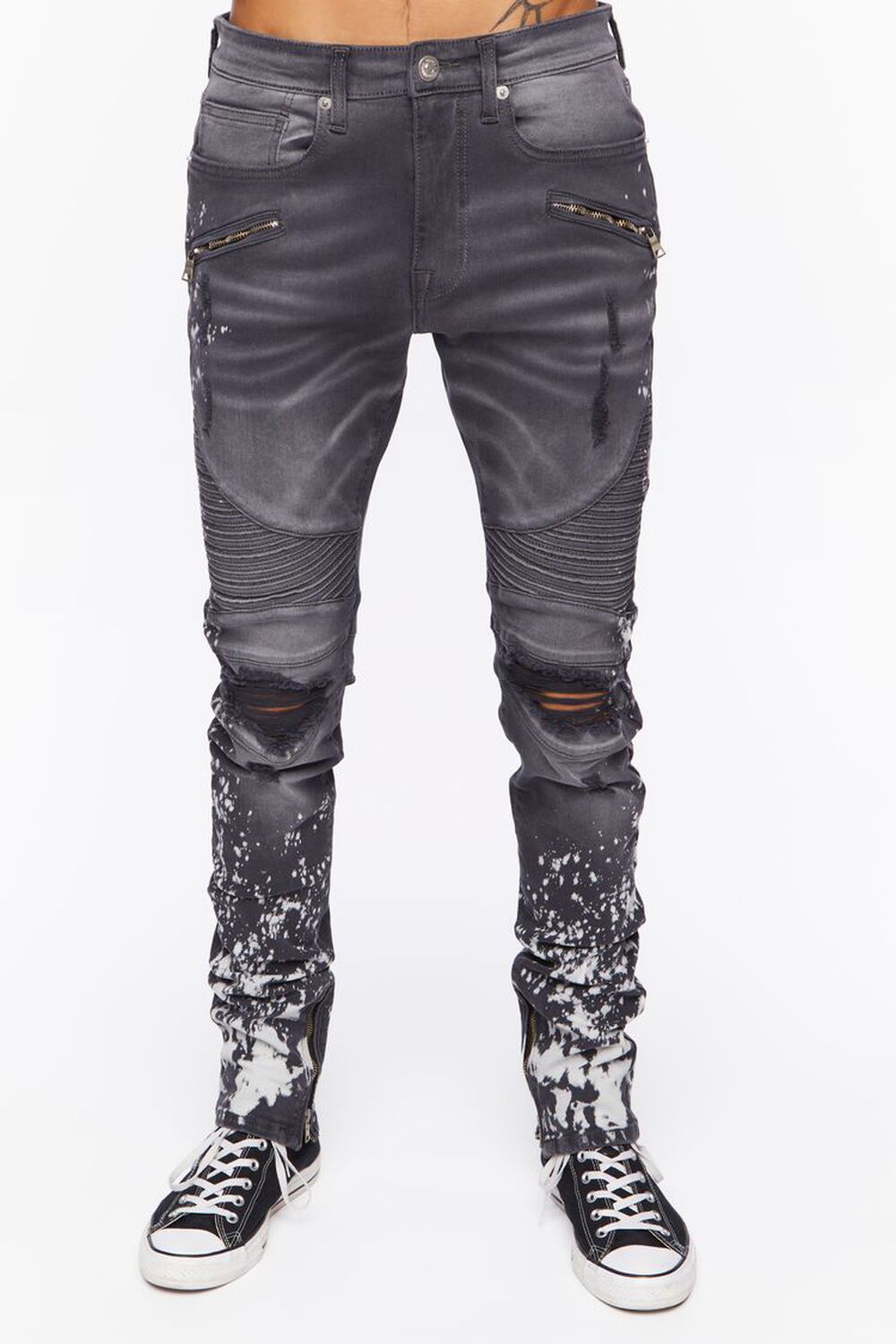 GREY/MULTI Distressed Paint Splatter Skinny Jeans, image 1