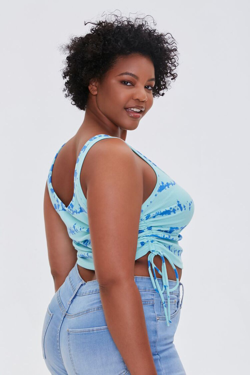 MINT/BLUE Plus Size Ruched Drawstring Top, image 2