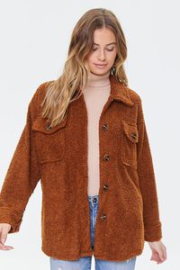 BROWN Faux Shearling Button-Front Shacket, image 1