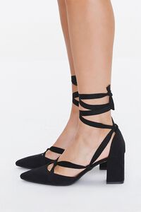 BLACK Faux Suede Lace-Up Block Heels, image 2