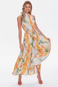 RUST/MULTI Watercolor Wash Halter Maxi Dress, image 1