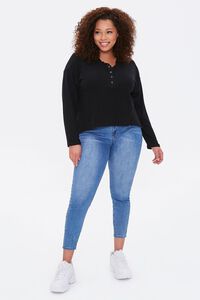 BLACK Plus Size Ribbed Henley Top, image 4