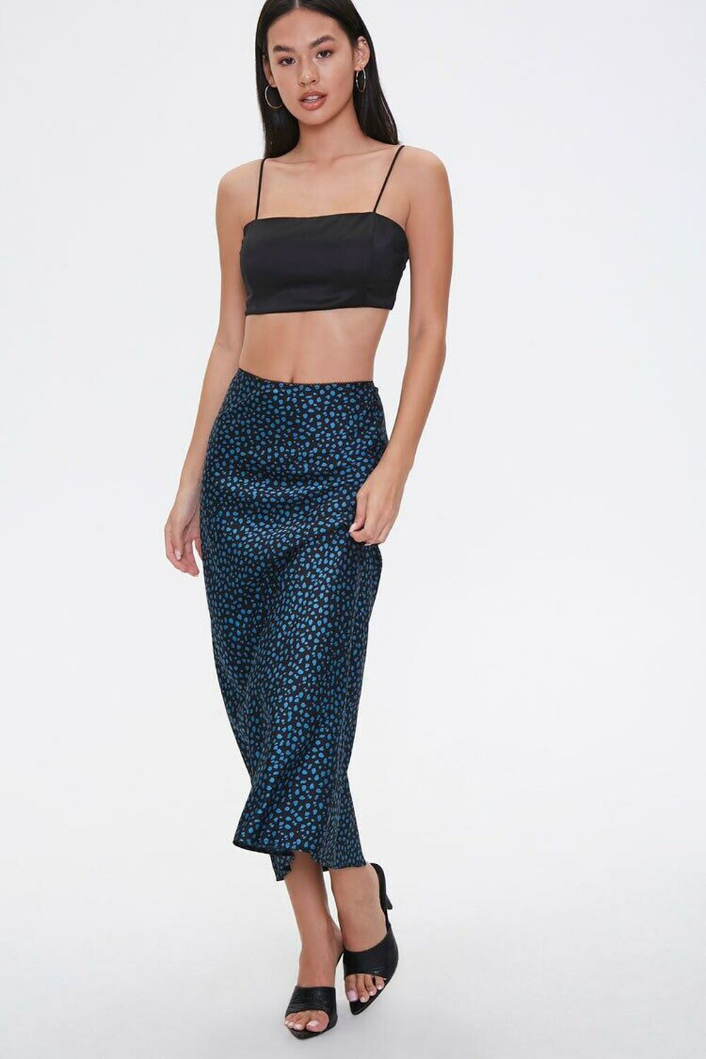 BLACK/TEAL Satin Spotted Print Skirt, image 1