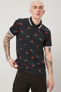 BLACK/RED Floral Print Polo, image 1