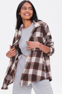 BROWN/MULTI Plaid Button-Front Shacket, image 1