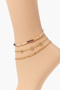 GOLD Beaded Floral Chain Anklet Set, image 1