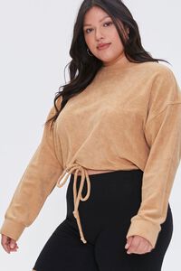 BROWN Plus Size French Terry Drawstring Pullover, image 1