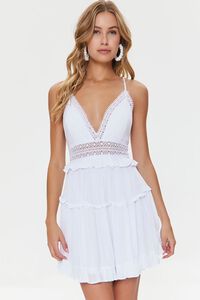 WHITE Plunging Lace-Back Ruffled Dress, image 2