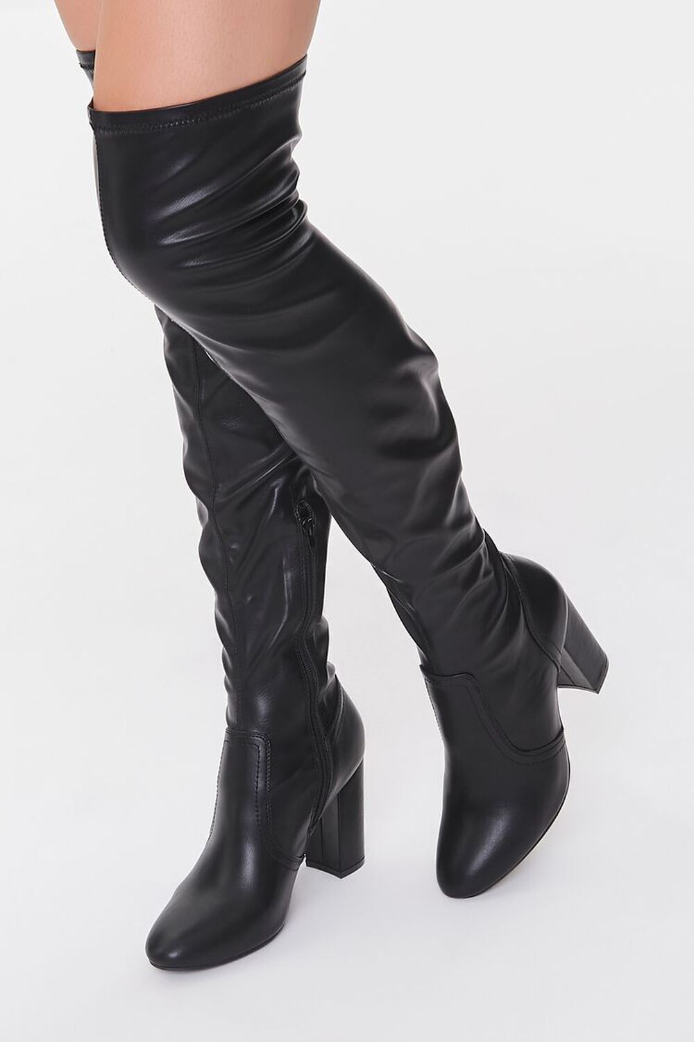 BLACK Faux Leather Thigh-High Boots, image 1