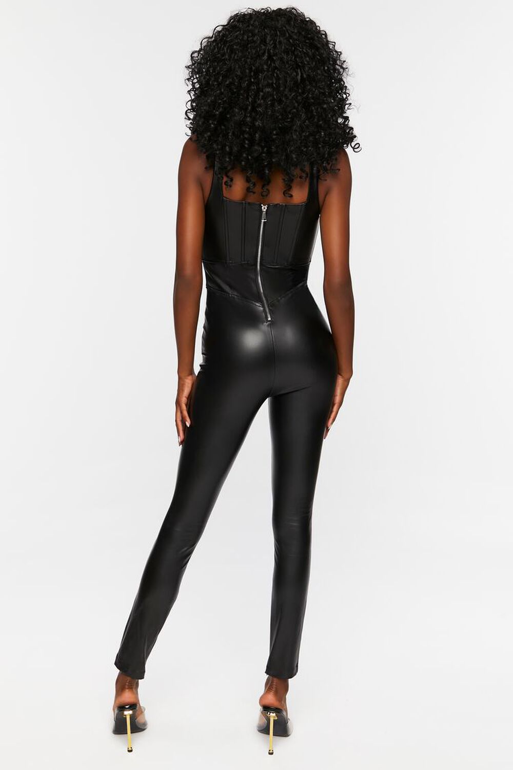 BLACK Faux Leather Corset Jumpsuit, image 3