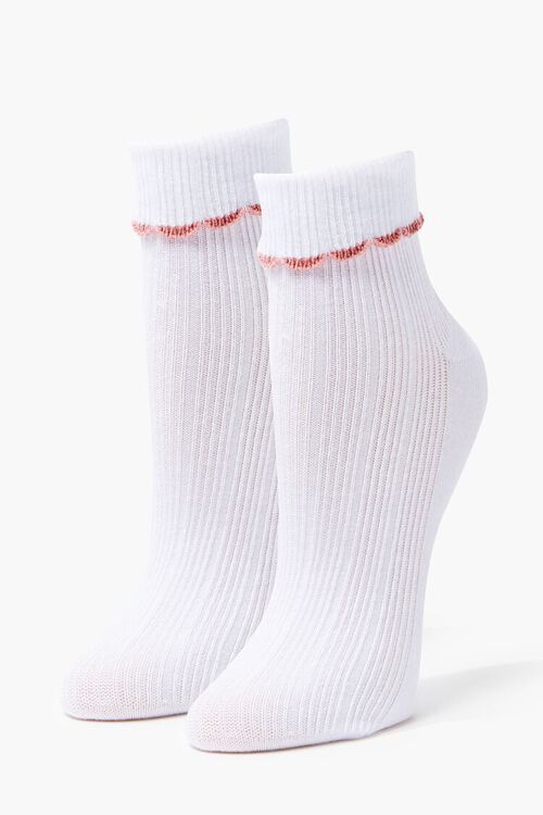 WHITE/NUDE Scalloped-Trim Quarter Socks, image 1