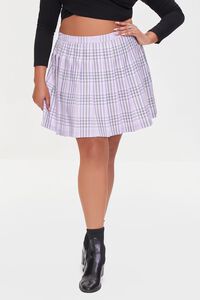 LAVENDER/MULTI Plus Size Pleated Plaid Mini Skirt, image 2