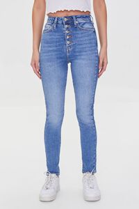 MEDIUM DENIM Recycled Cotton High-Rise Skinny Jeans, image 2