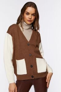 BROWN/CREAM Colorblock Cardigan Sweater, image 5