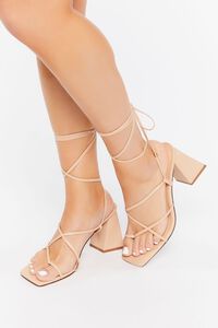 NUDE Strappy Faux Leather Lace-Up Heels, image 1