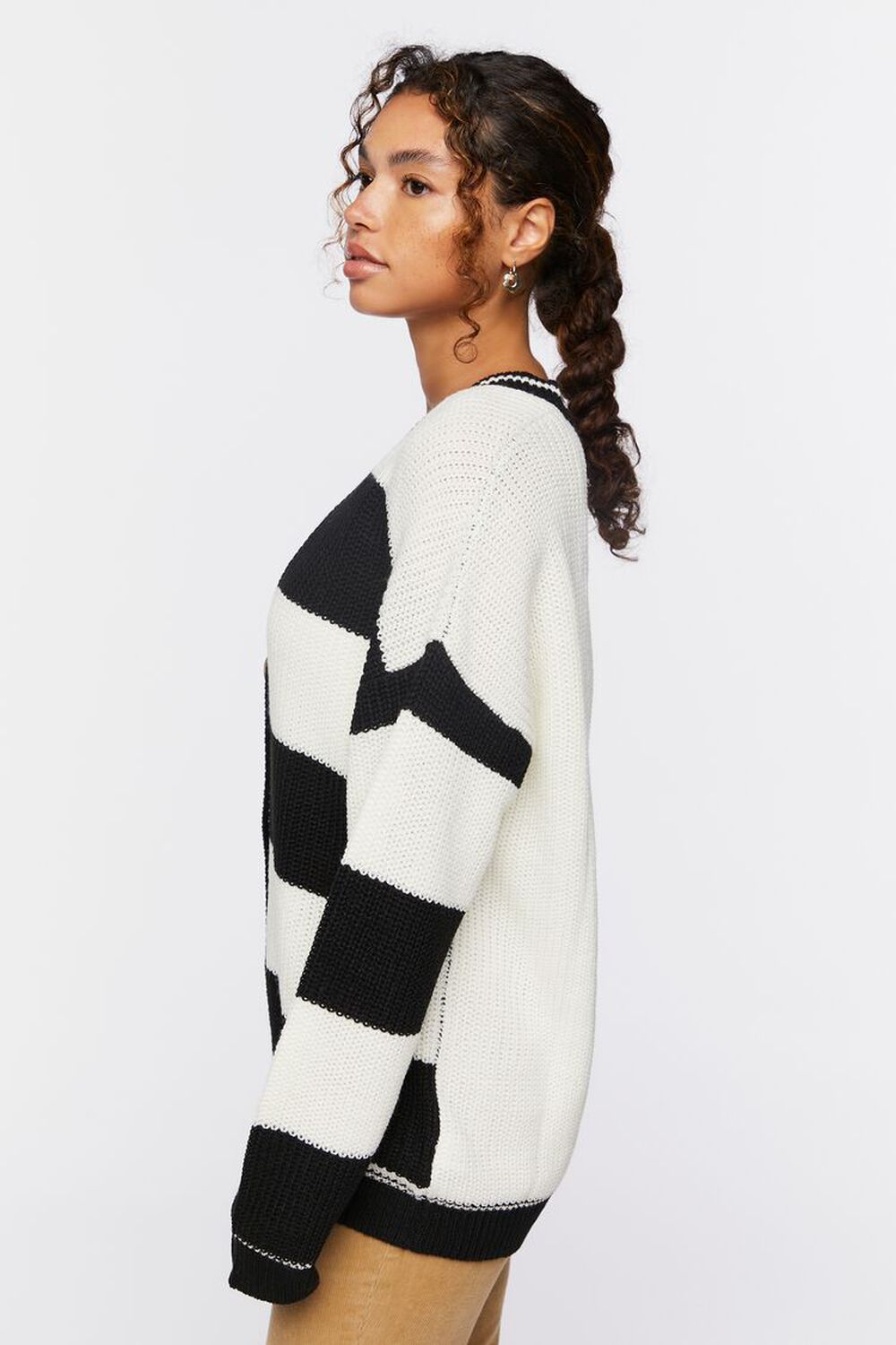 BLACK/WHITE Yin Yang Colorblock Cardigan Sweater, image 2